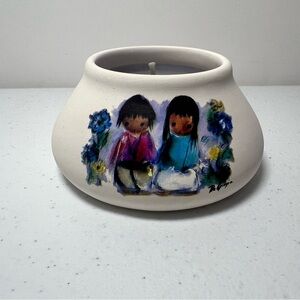 DeGrazia Sandstone Creations Candle Pot Native American Children Boy Girl Unused